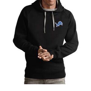 Antigua Black Detroit Lions Hoodie with Blue Logo